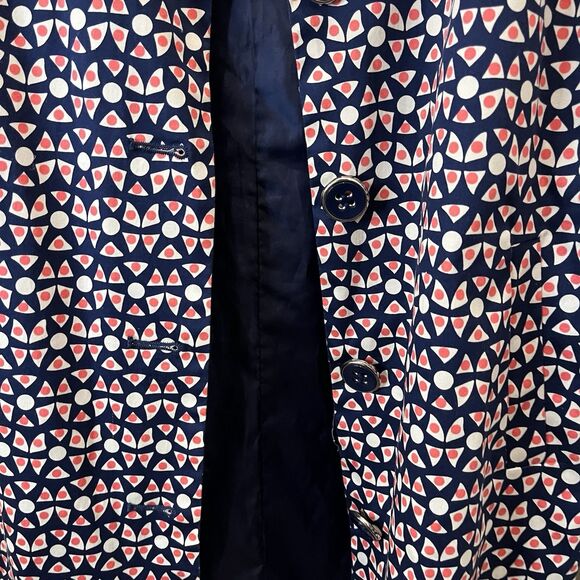 Eden Court Navy Cream Coral Geometric Preppy 3/4 Bell Sleeve Button Jacket XL - Picture 3 of 13